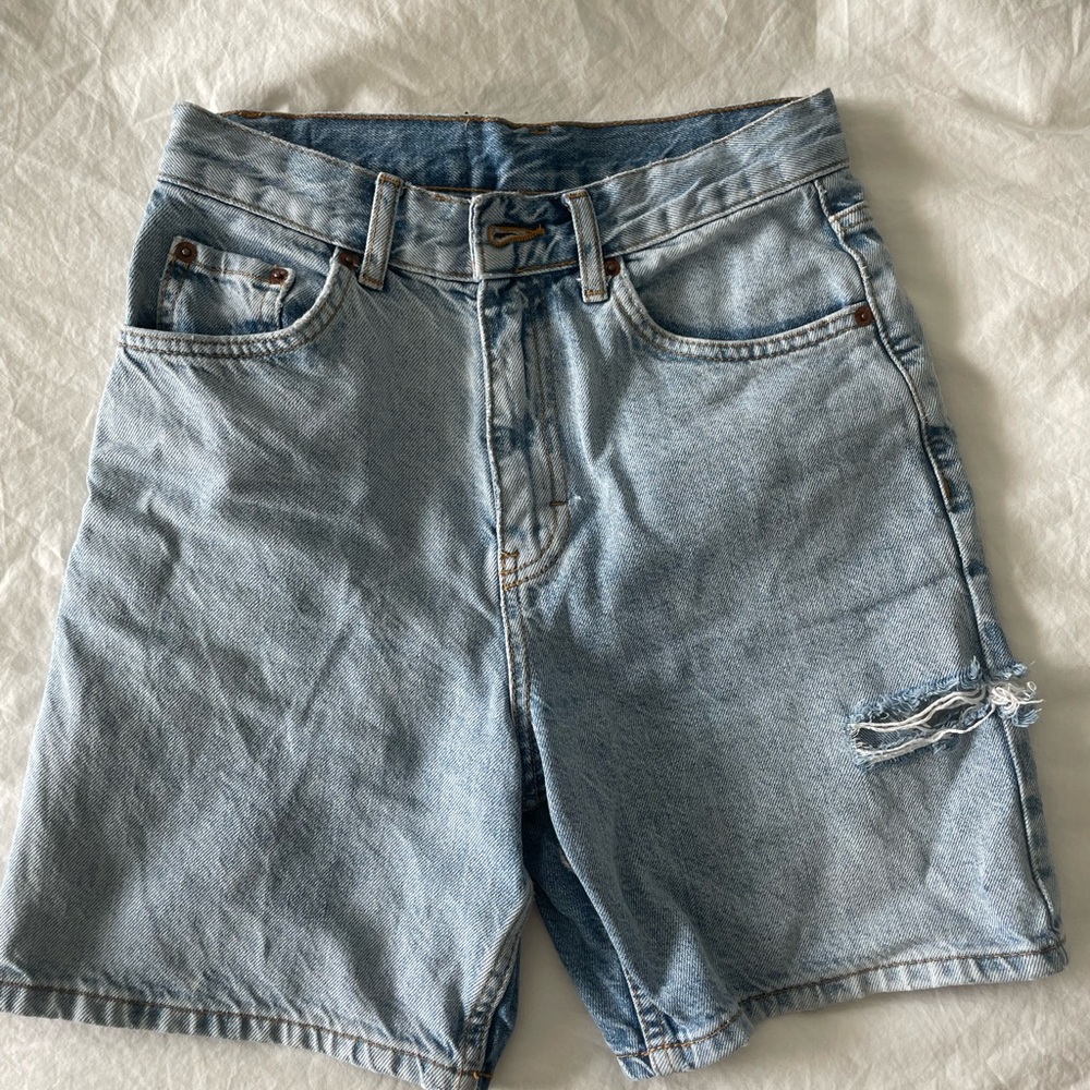Topshop Blue Jean Shorts Distressed High-Waisted